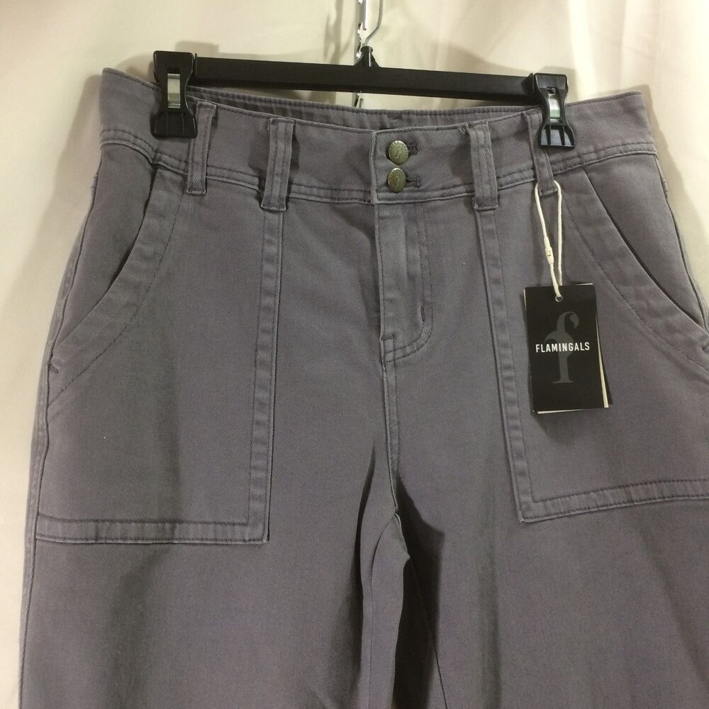 NEW Flamingals Wide Leg Pants Gray Patch Pocket NWT Stretch Womens Large - Picture 4 of 7
